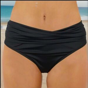 Lauren Ralph Lauren Shirred Fold Over Swim Ruched Sides 3-Way V Bikini Bottoms